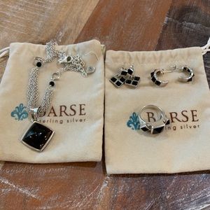 Barse sterling silver onyx necklace/ring/earrings